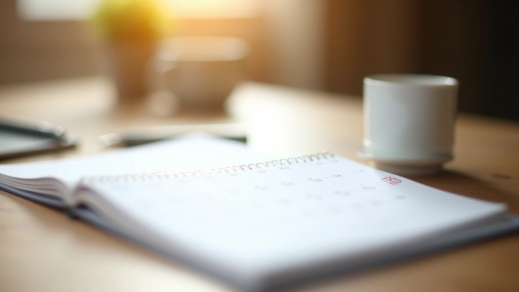 Calendario digitale su schermo con appuntamenti e promemoria marcati, tastiera e mouse, tavolo moderno