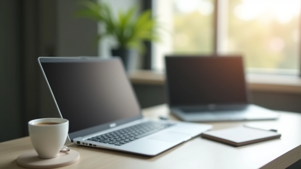 Schermo di computer che mostra un modello di email professionale con firma aziendale, scrivania moderna, illuminazione diffusa