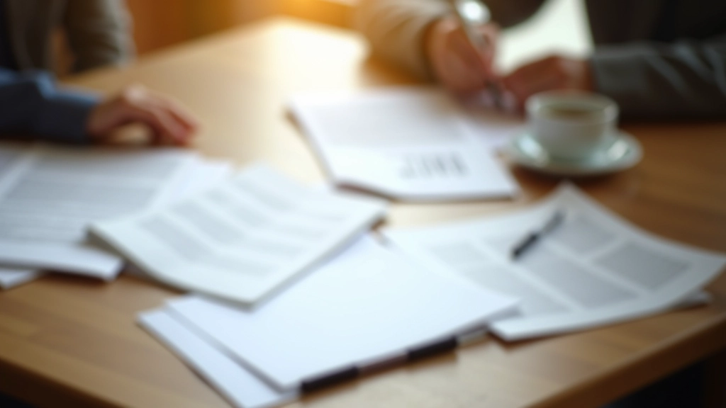 Tavolo da riunioni con taccuino, penna e caffè, documenti organizzati professionalmente